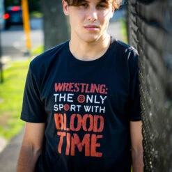 Wrestling T-Shirt Short Sleeve - Blood Time -Sport Gift Store wr 00773 BLACK MALE LIFESTYLE 2