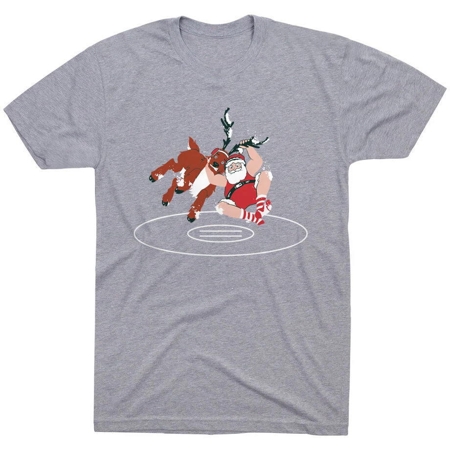 Wrestling T-Shirt Short Sleeve - Wrestling Santa 3 Wrestling T-Shirt Short Sleeve - Wrestling Santa