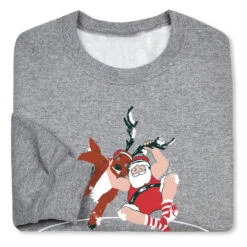 Wrestling Crewneck Sweatshirt - Wrestling Santa -Sport Gift Store wr 00786 GRAY FOLD