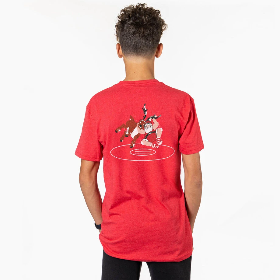 Wrestling Short Sleeve T-Shirt - Wrestling Reindeer (Back Design) 4 Wrestling Short Sleeve T-Shirt - Wrestling Reindeer (Back Design) - Image 2